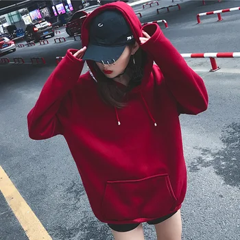 

New Fashion Women Pullover Thickening Harajuku Female Hoodie Solid Womens Tops Oversized Korean Student Style Females Hoodies