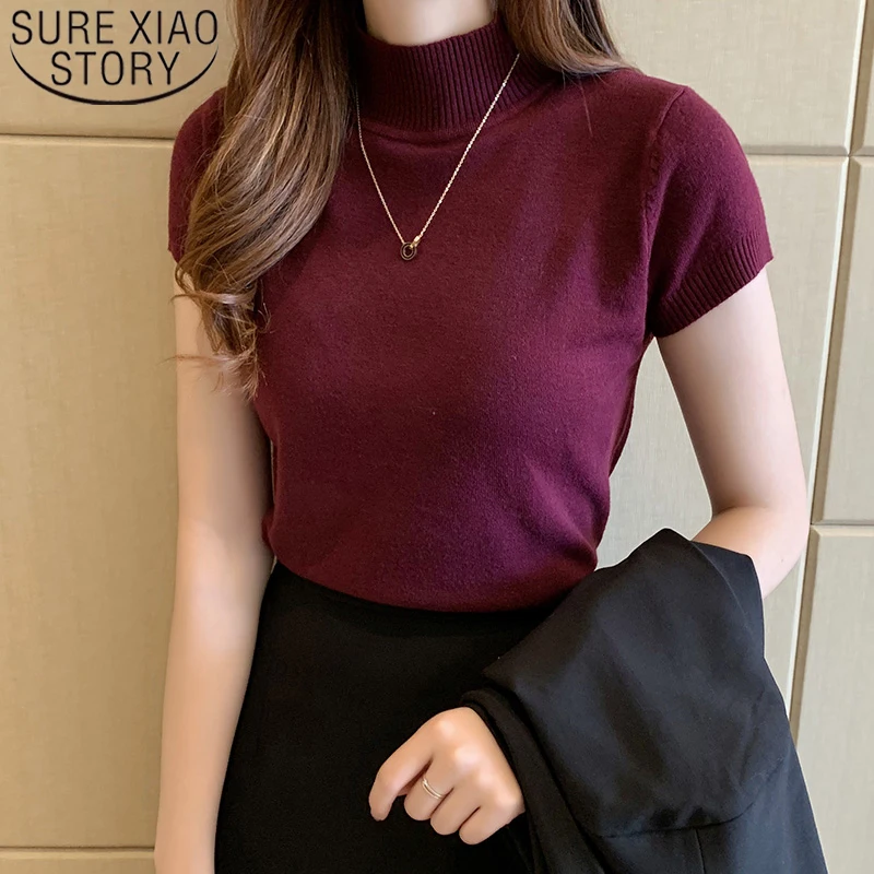 

Blusas Mujer De Moda 2023 New Knitted Women Tops Korean Casual Women Clothing Summer Solid Slim Turtleneck Blouse Blusas 8622 50