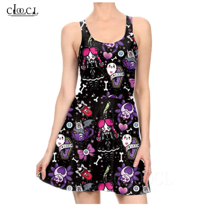 Sleeveless Women Dress Black Halloween Ghost Party Dresses Full Dress 3D Printed Short Beach Pleated Dress Summer Women Clothing (2)