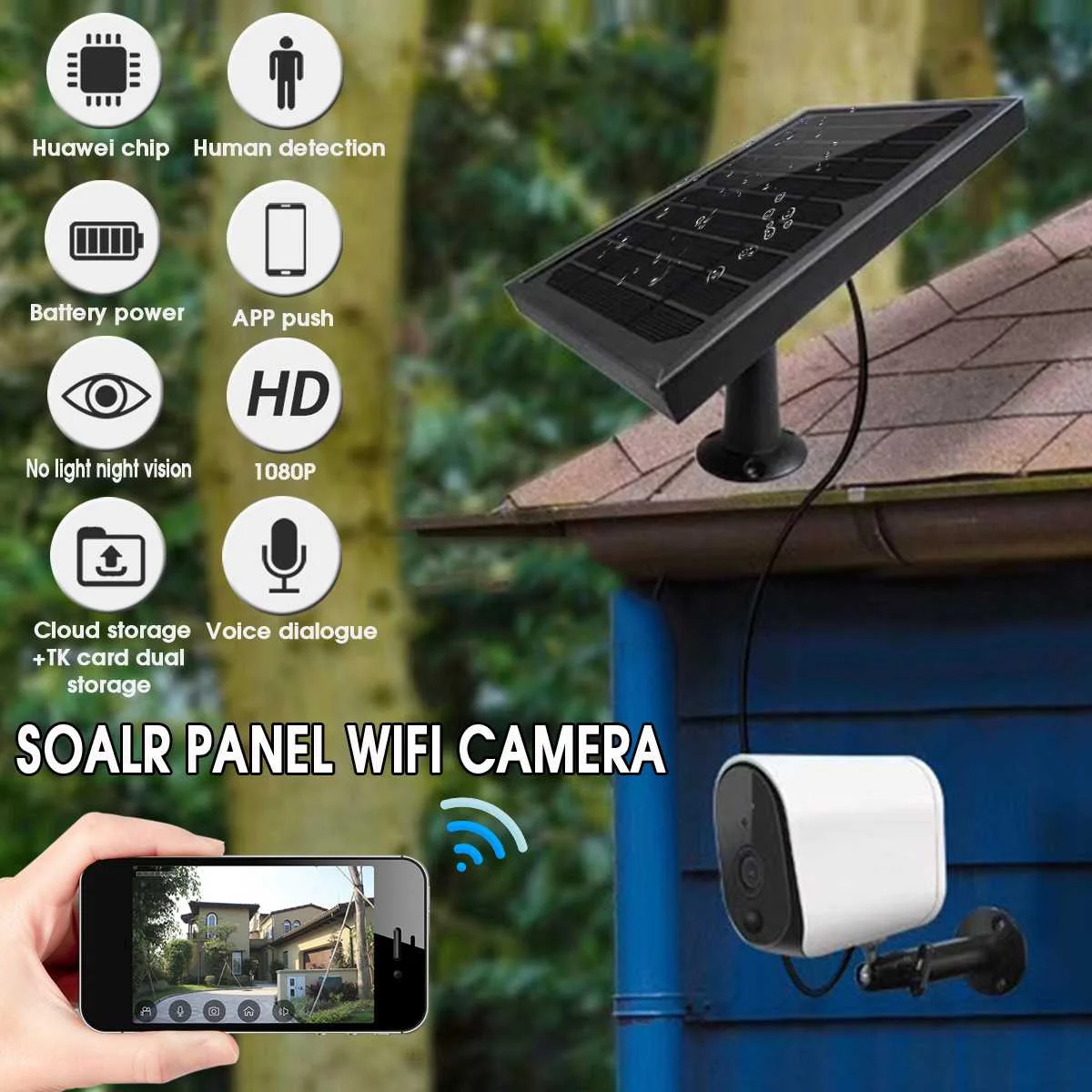 

Soalr Panel PIR Wifi Camera HD 1080P Two Way Audio Night Version Security IP Cam Outdoor Indoor Waterproof Video Surveillance