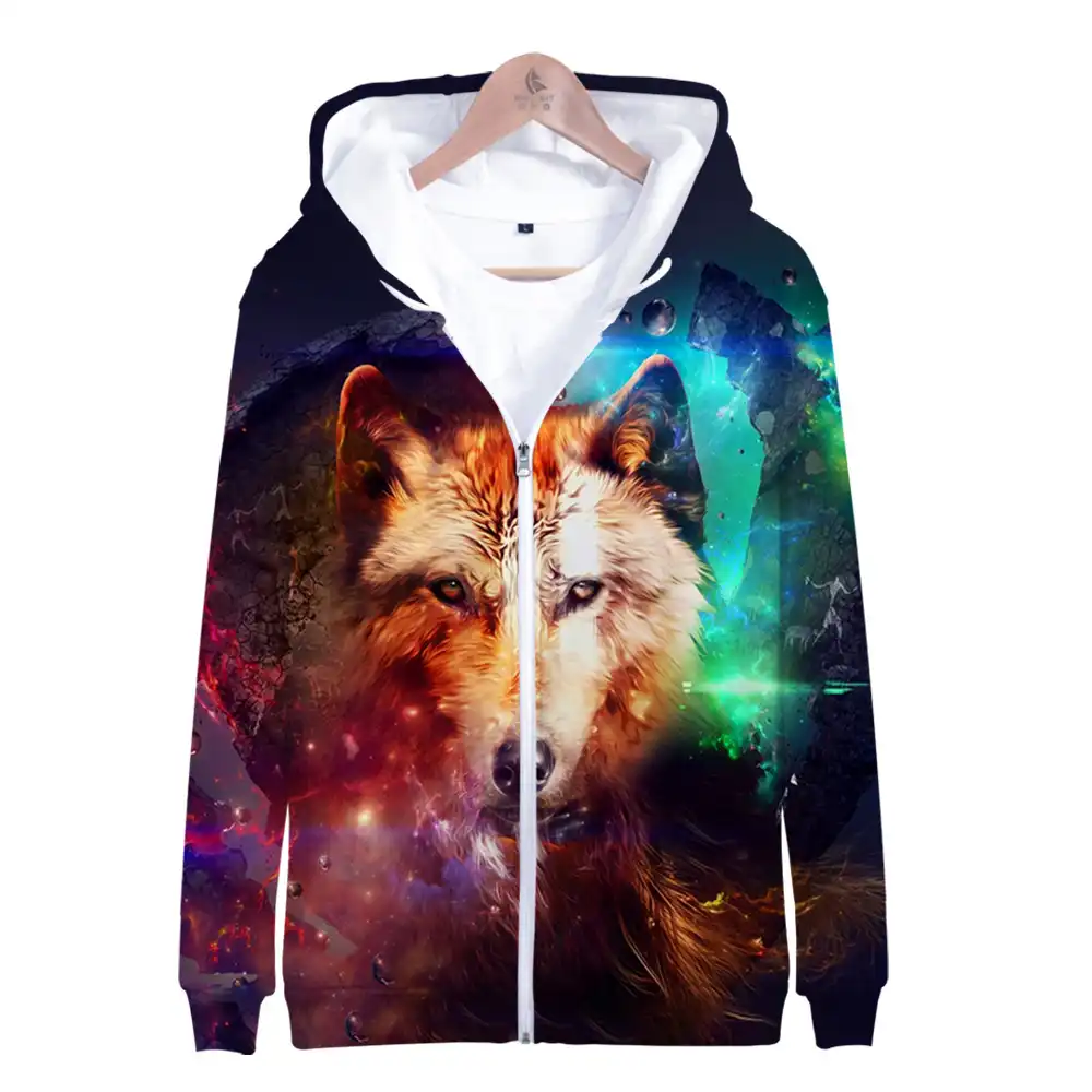 wolf zip up hoodie