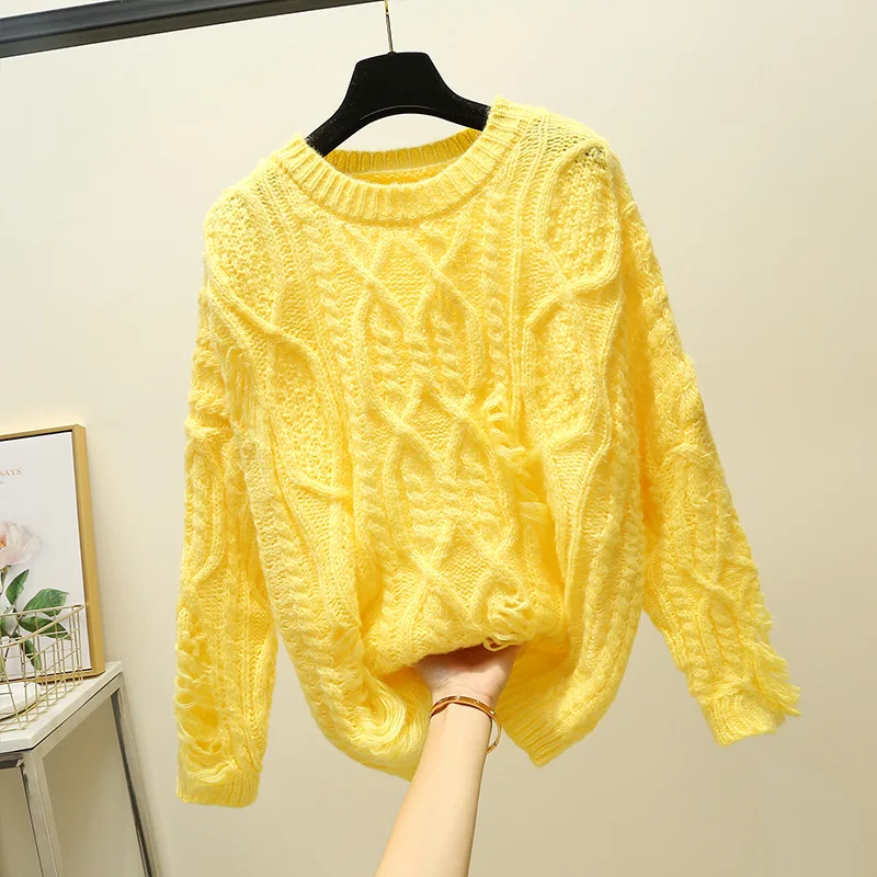 2020 fashion loose three-dimensional knitted sweater sleeve autumn spring round collar thick line women's sweater Spring sweater