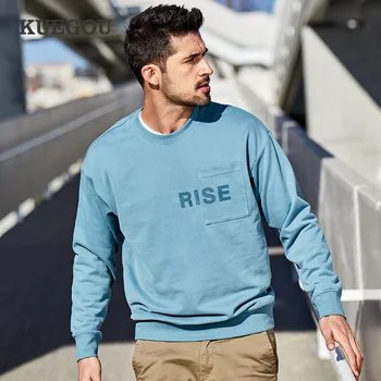 

Kuegou Brand men's hoodies sweatshirts winter fashion letters printing round collar sweatshirt male 2020 new tide LW-1736