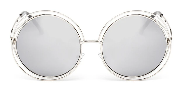 Винтажные круглые зеркальные солнцезащитные очки больших размеров с d линзами, женские брендовые дизайнерские солнцезащитные очки с металлической оправой, женские солнцезащитные очки в стиле ретро - Цвет линз: silver