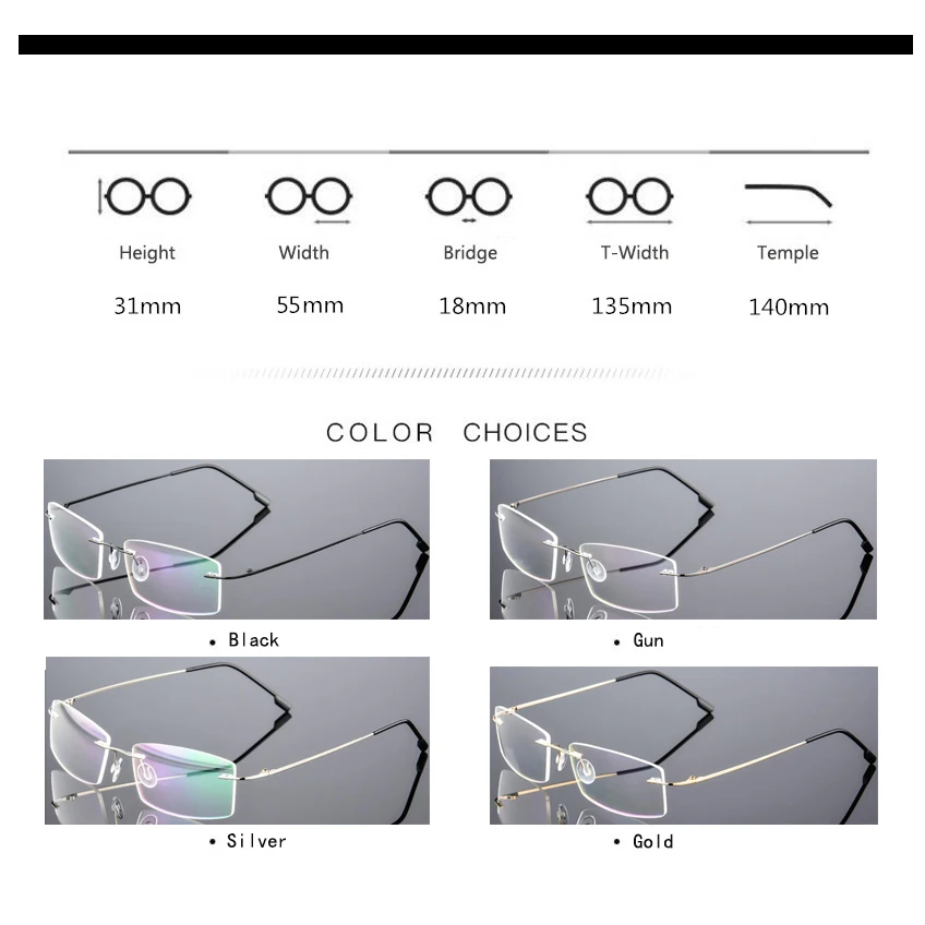 Mens Titanium Rimless Glasses Frames Spring Temple Myopia Optical Frame Ultra-light Frameless Eyeglasses F858 eyeglasses frames eyeglass frames myopia glasses optical glasses