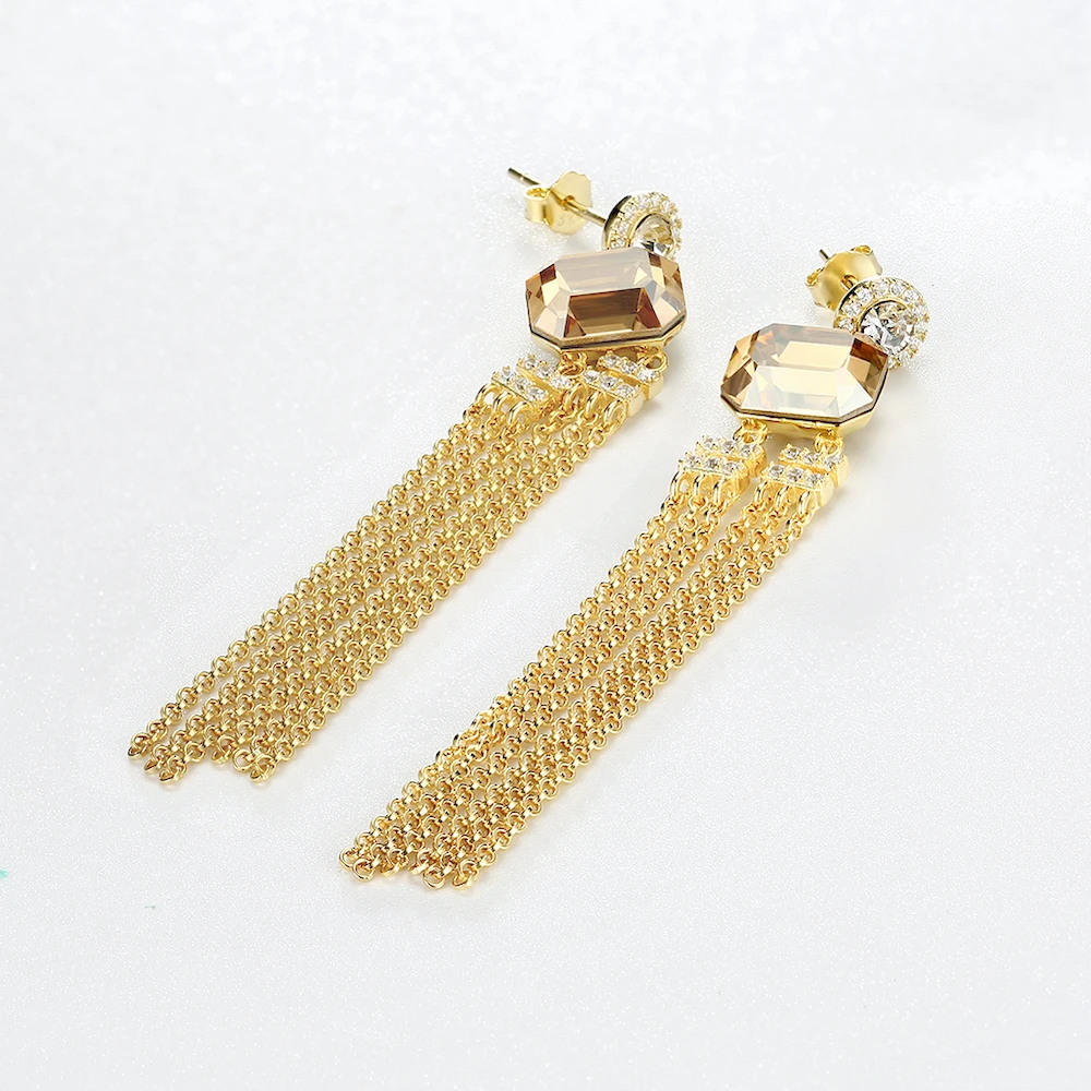 Серьги-подвески из стерлингового серебра с длинной кисточкой, кристаллов Swarovski, висячие серьги для женщин, модное ювелирное изделие, подарок