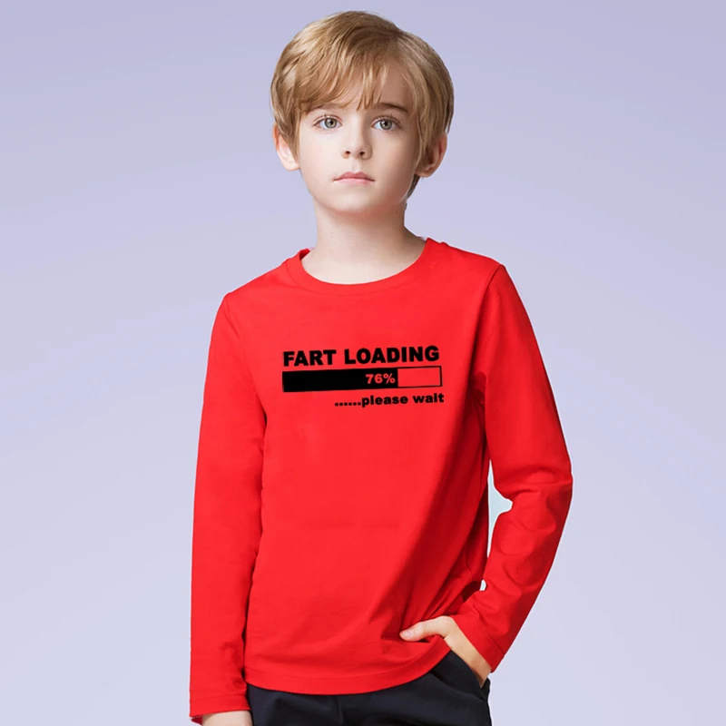 Fart Loading/76% г. Забавная детская футболка с надписью «Пожалуйста, подождите» модные детские футболки с длинными рукавами Повседневные футболки для маленьких мальчиков и девочек, топы, костюмы
