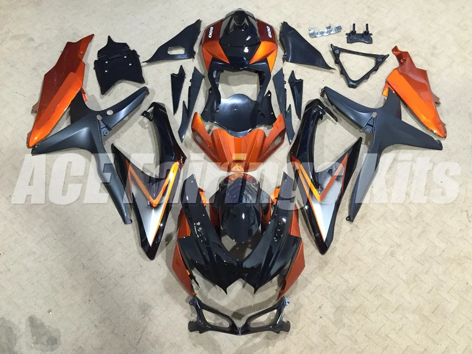 Инжекционного метода литья) ABS обтекатель комплект для Suzuki GSXR600 GSXR750 600 750 08 09 10 K8 2008 2009 2010 обтекателя Черный orange хорошее