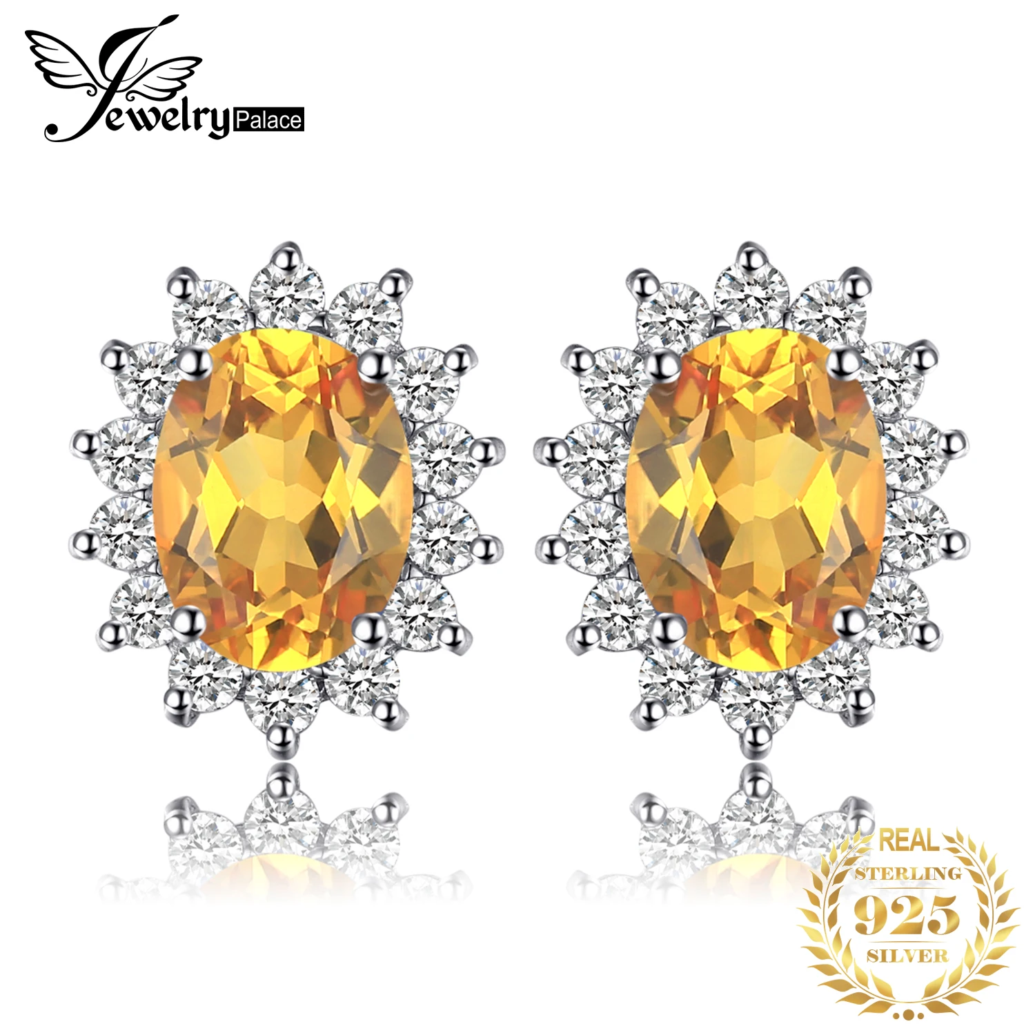 

Natural Citrine Gemstone Earrings Stud Genuine 925 Sterling Silver Vintage Charm Gift For Girls 2015 Brand New Jewelry On Sale