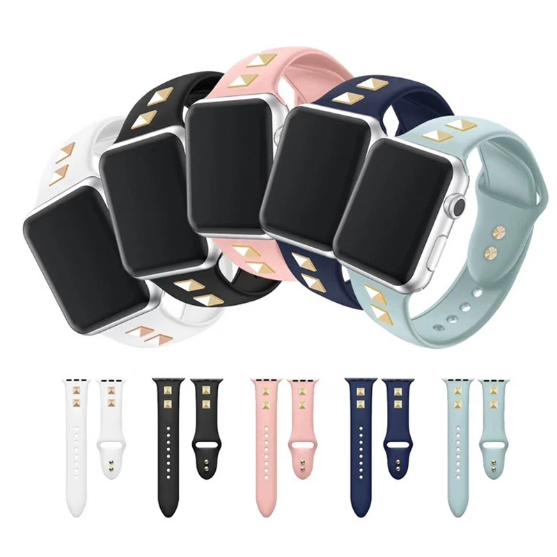 strap for apple watch series 4 3 2 1 band 38mm 42mm for iwatch silicone kids band punk rivet style 40 44mm