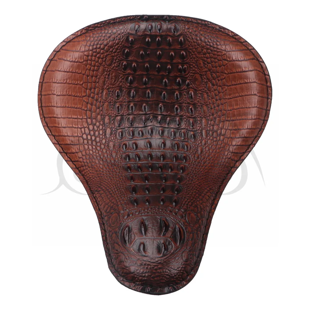 Motorcycle Retro Brown Crocodile Leather Solo Seat+3" Spring Bracket For Harley Chopper Bobber Custom