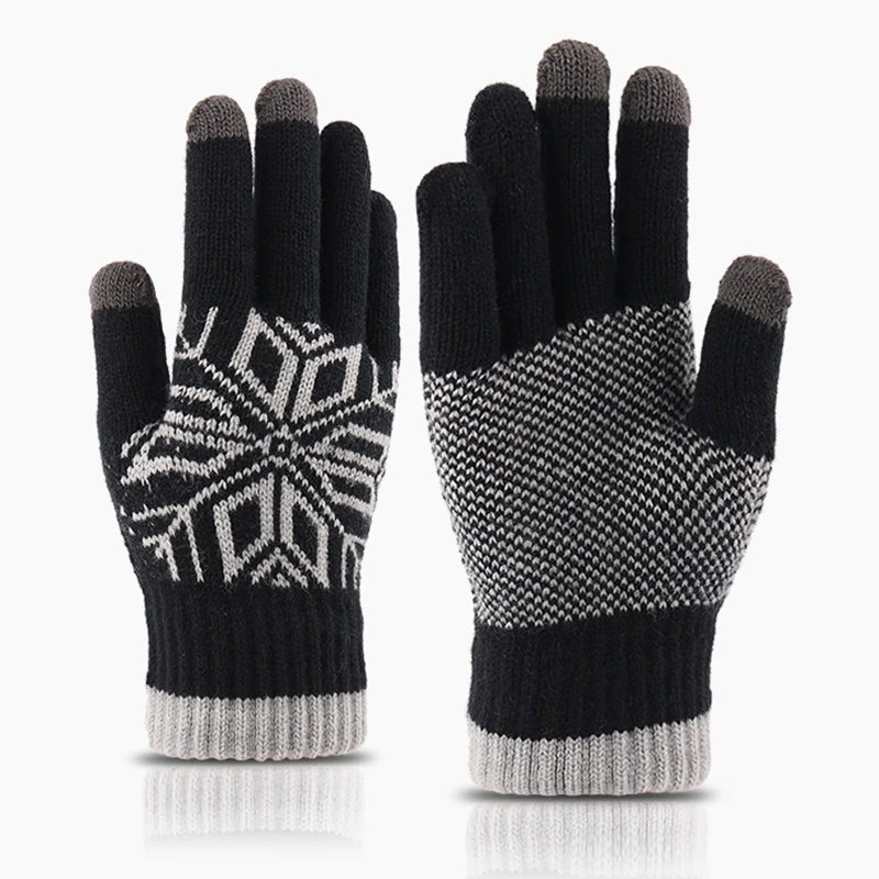 New Knitted Jacquard Touch Screen Knitted Wool Gloves Winter Men's Thicken Gloves