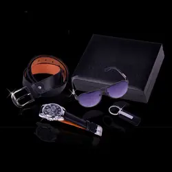 4 шт ремень солнцезащитные очки подарок на день рождения сплав коллега бойфренд Мода коробка брелок с часами отец черный подарок на день