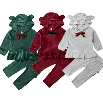 

Velvet Hooded Sweatshirt +Pants 2pcs Outfits Sets For Toddler Baby Girl Clothes Warm Tracksuit
