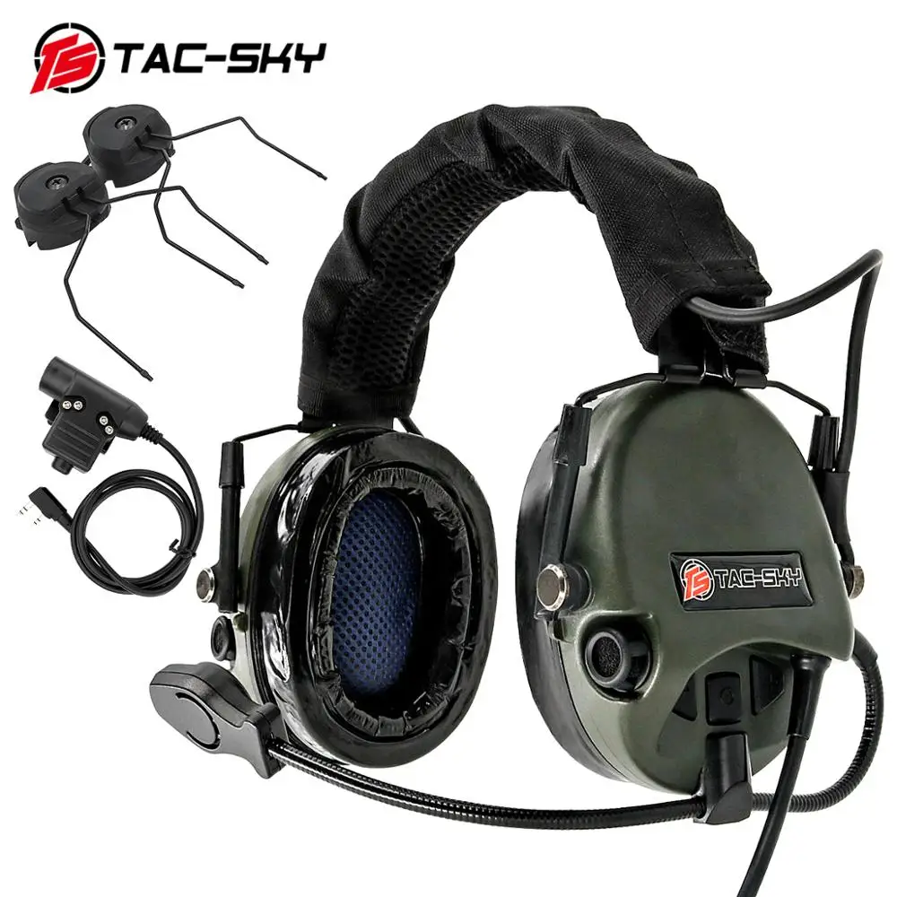 TAC-SKY TEA Hi-Threat Tier 1 силиконовые наушники охотничьи спортивные военные наушники с шумоподавлением тактическая гарнитура+ U94 PTT+ кронштейн для шлема - Color: FG
