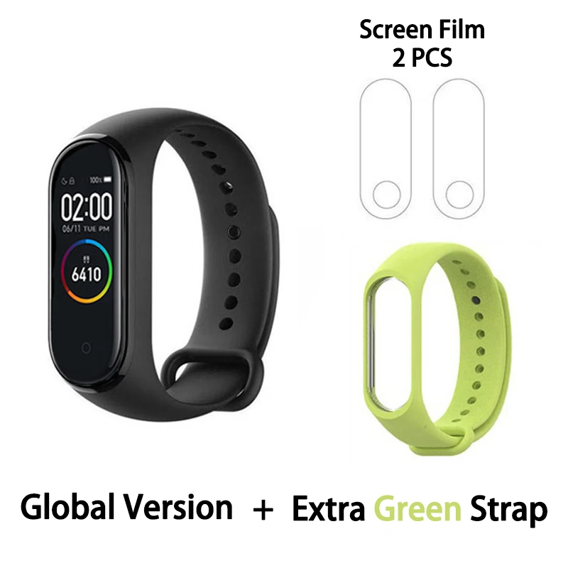 GB green film Xiaomi mi-браслет 4 сердечного ритма фитнес цветной сенсорный экран mi Band 4 умный Браслет 135 мАч Bluetooth 5,0 музыкальный браслет - Цвет: GB green film