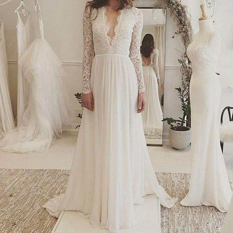 2019-deep-v-neck-a-line-lace-boho-wedding-dresses-long-sleeve-backless-sweep-train-bridal-gowns-custom-size