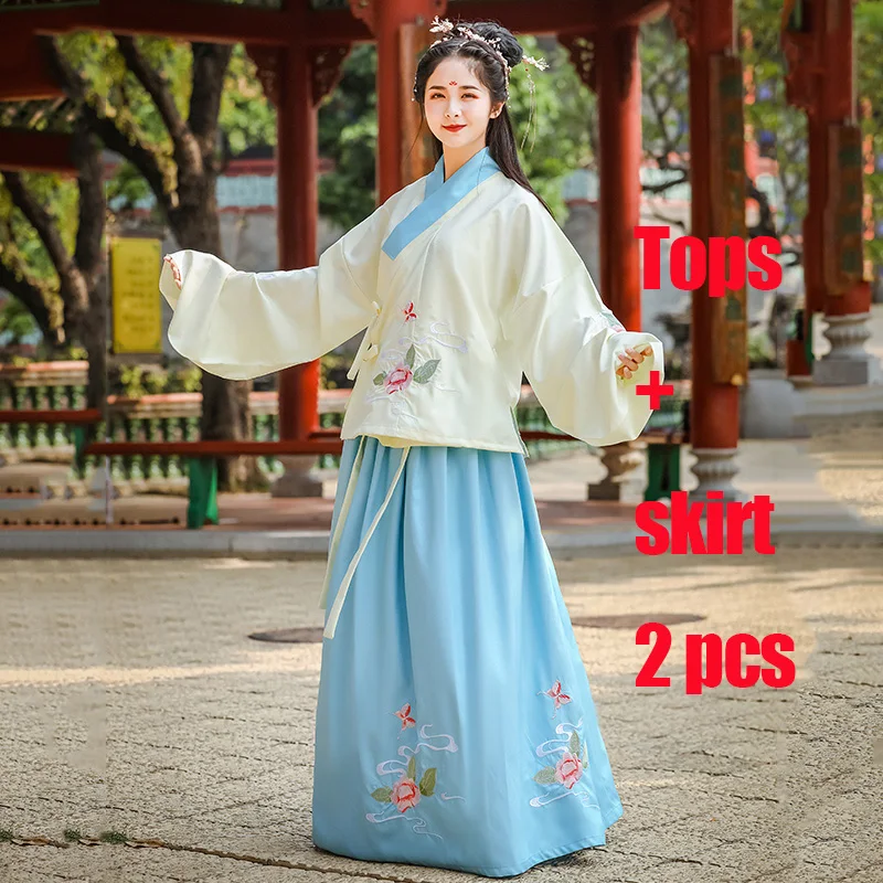 Женский Hanfu Традиционный китайский древний народный танцевальный костюм праздничный наряд Мин Цин вышивка принцесса фея платье набор DL4993 - Цвет: as picture