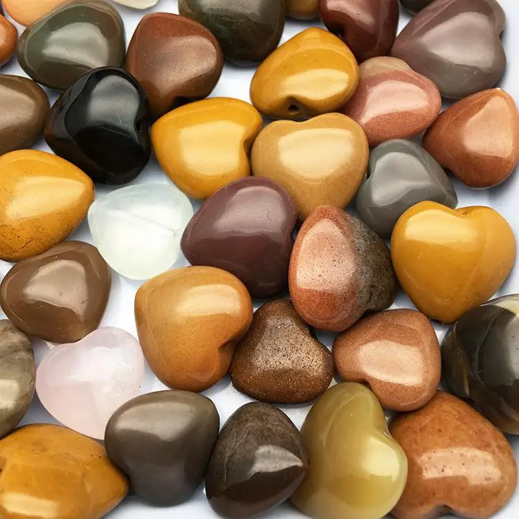 Desert natural color jade agate DIY Natural Heart Shaped Stone Rose Quartz Agate Crystal Carved Love Healing Gemstones