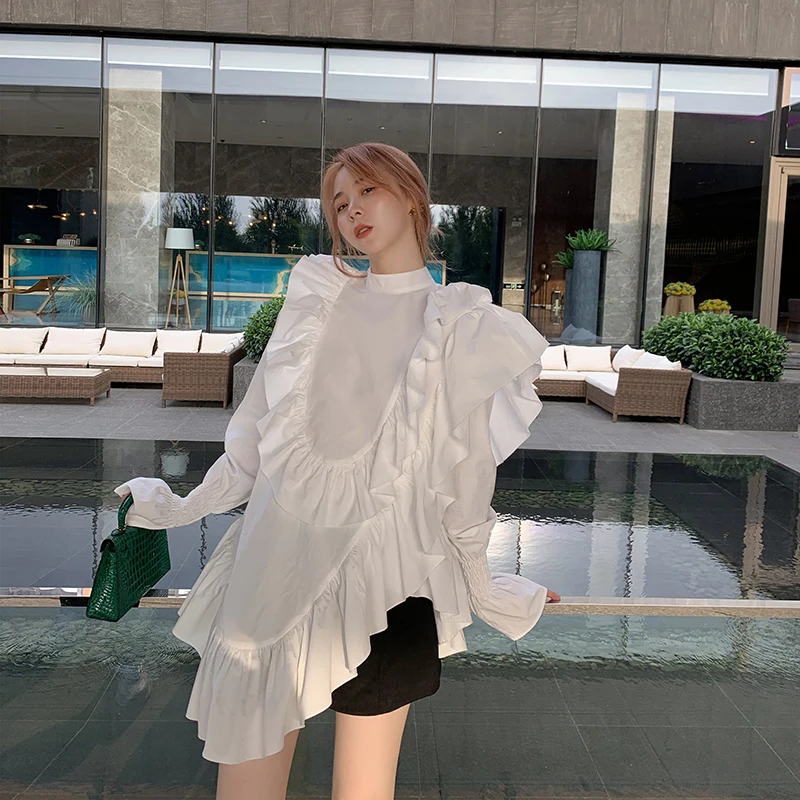 XITAO Minority Women Blouses Irregular Long Sleeve