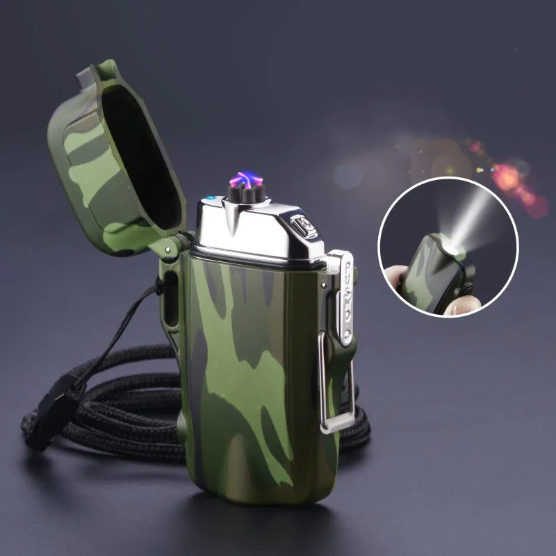 

Outdoor Camouflage Waterproof Double Arc Pulse Lighter Electric Plasma Windproof Cigarette Lighter USB Charging Electric Lighter