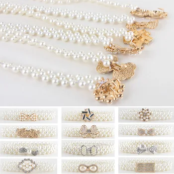 

Women Ladies Crystal Beads Chain Belt Stretchy Flower Buckle Corset Waistband LLBLT0068