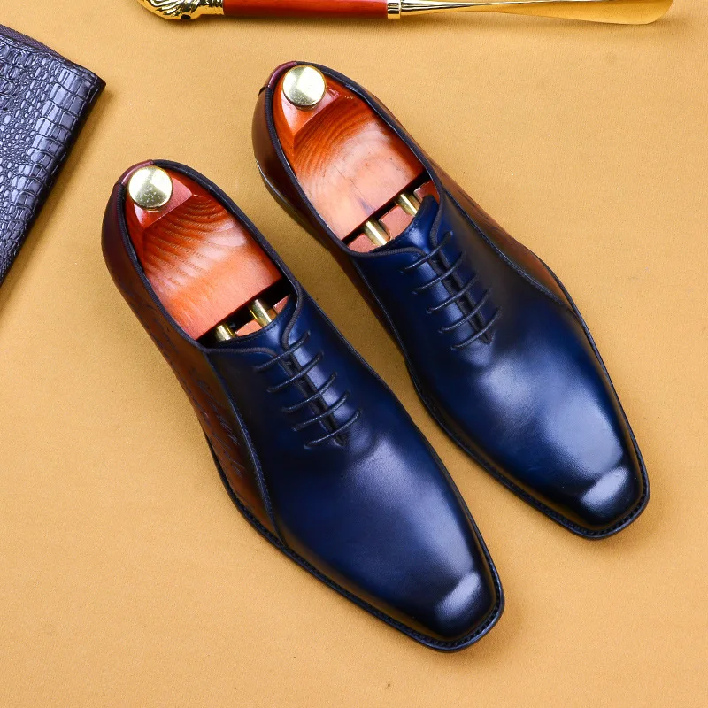 QYFCIOUFU/итальянские мужские туфли-оксфорды; мужские летние туфли из натуральной кожи; вечерние туфли в деловом стиле; свадебные брендовые модельные туфли - Цвет: Синий