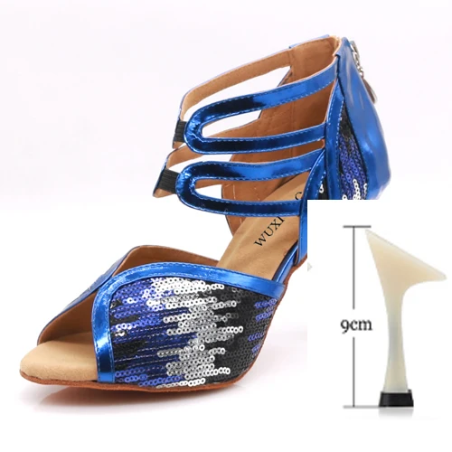 heel 9cm WUXIJIAO женская черная замша сверкающие стразы танцевальная обувь для латинских танцев Обувь для бальных танцев 10 см танцевальная обувь для танго - Цвет: heel 9cm
