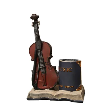

Nostalgic Saxophone Violin Book Decorative Resin Pen Holder Ornament Vintage Home Decoration Crafts Figurines Desktop Decoration