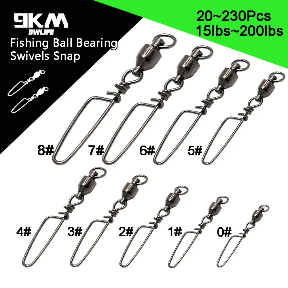 

Stainless Steel Fishing Swivels Snap Ball Bearing Curve Type Pin Fishing Line Connector High Speed Rotation 20~100Pcs 15~200Lbs