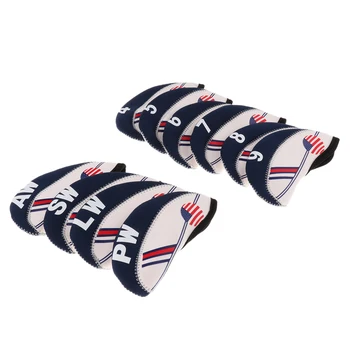 

Set Of 10 Neoprene Golf Iron Club Head Covers Headcovers USA FLAG