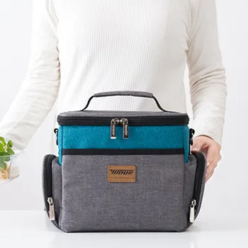 

Waterproof Dual Layer Picnic Fashion Zipper Lunch Bag Large Capacity Insulated Cooler Food Oxford Cloth Adjustable Strap