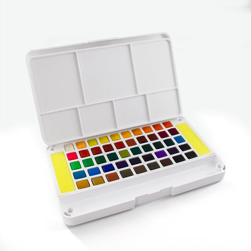 Portable 12/18/24/36/48 Colors Solid Pigment Watercolor Paints Set With Sponge Water Brush Pen For Artist Painting Art Supplies