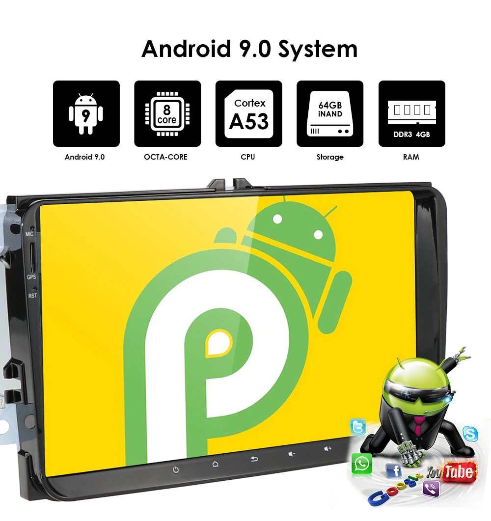 Ossuret 9 ''сенсорный экран Android 9,0 2 DIN 9 дюймов 1080P Стерео gps для V W Volkswagen 1024*600 Bluetooth WiFi 4G SWC gps карта