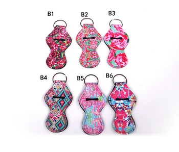 

100pcs/lot free shipping 6 colors stock Neoprene Chapstick keychain holder party Holiday Gifts chapstick case