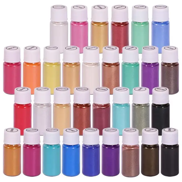 Mica Powder Pigment Supply Kit Powder Resin in Bottle Organized with Pearlescent Pearl Luster 32 Colors Fine for Soap Make 1