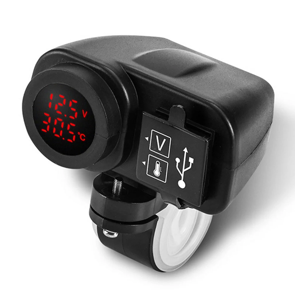 Портативный, многофункциональный 12-30V светодиодный мотоцикл USB зарядное устройство 2.1A+ 2.1A с цифровой вольтметр-термометр