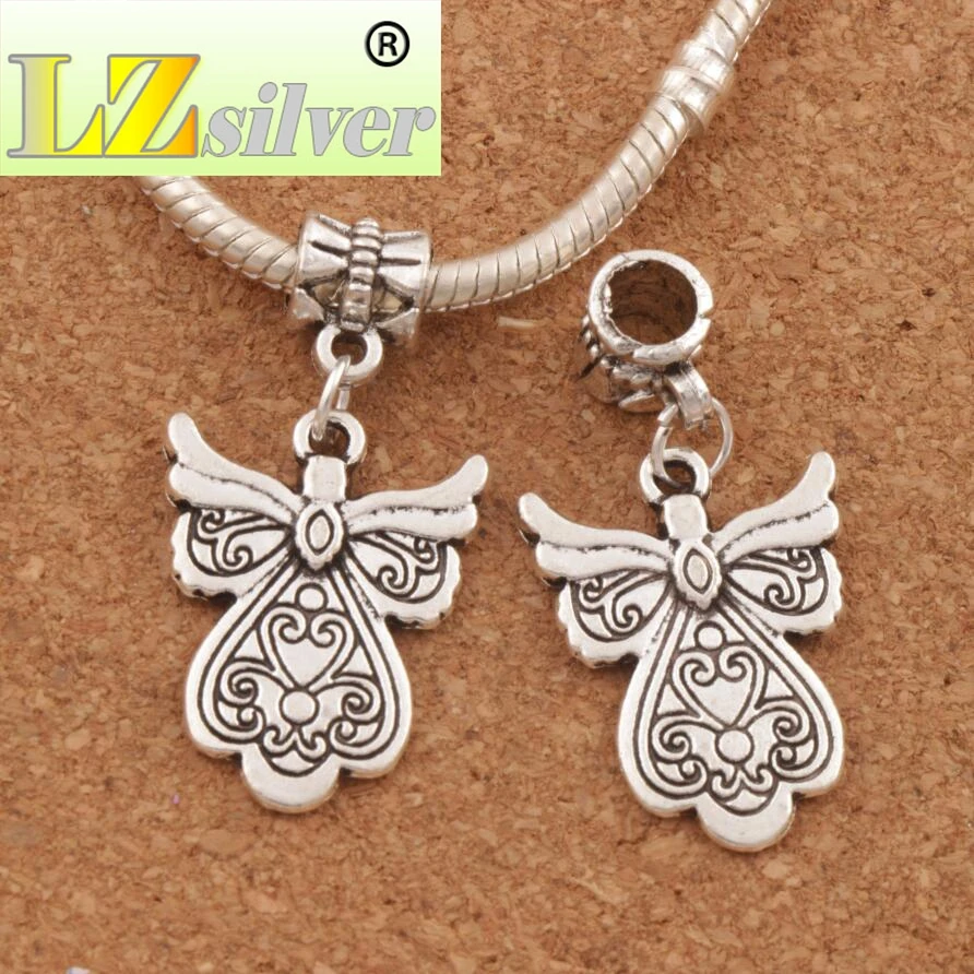 Heart Guardian Angel Charm Beads 34.9x18.1mm 60pcs Zinc Alloy Dangle Fit European Bracelets Jewelry DIY B209