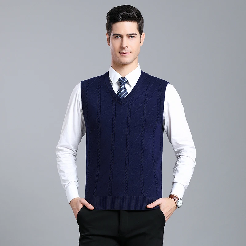 MACROSEA классический стиль мужской v-образным вырезом без рукавов с узором «ромбиками» свитера жилет вязаный бизнес дизайн мужской кашемировый жилет 1912 - Color: Dark Blue