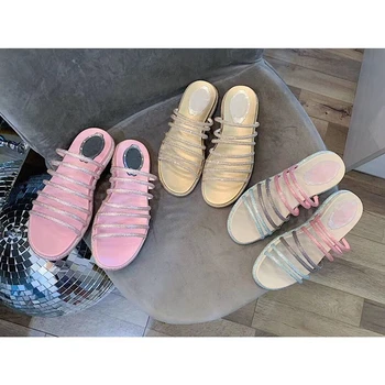 

Rainbow Women Summer Slipper Luxury Crystal Platform Wedges Causual Flats Shoes Beach Flip Flop Shiny Gladiator Sandals Shoes