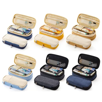

2020 NEW Canvas Large Capacity Pencil Case Splicing Color Pencilcase School Office Zipper Pen Bag Pouch Stationery Supplies