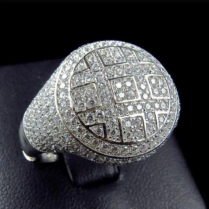 Wholesale Trendy Round Rings Male Iced Out Cubic Zircon Crystal Rings for Men Party Jewelry Accessories 5