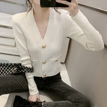 Aliexpress - 2021 new, too elegant ~ high end texture, huge custom gold button, hidden button texture, shoulder padded sweater cardigan