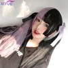 Princess Cut Long Straight Hair Lolita Color Matching Purple Black Two-Color Split Girl Lolita Double Ponytail Wig Cosplay Wig ► Photo 3/6