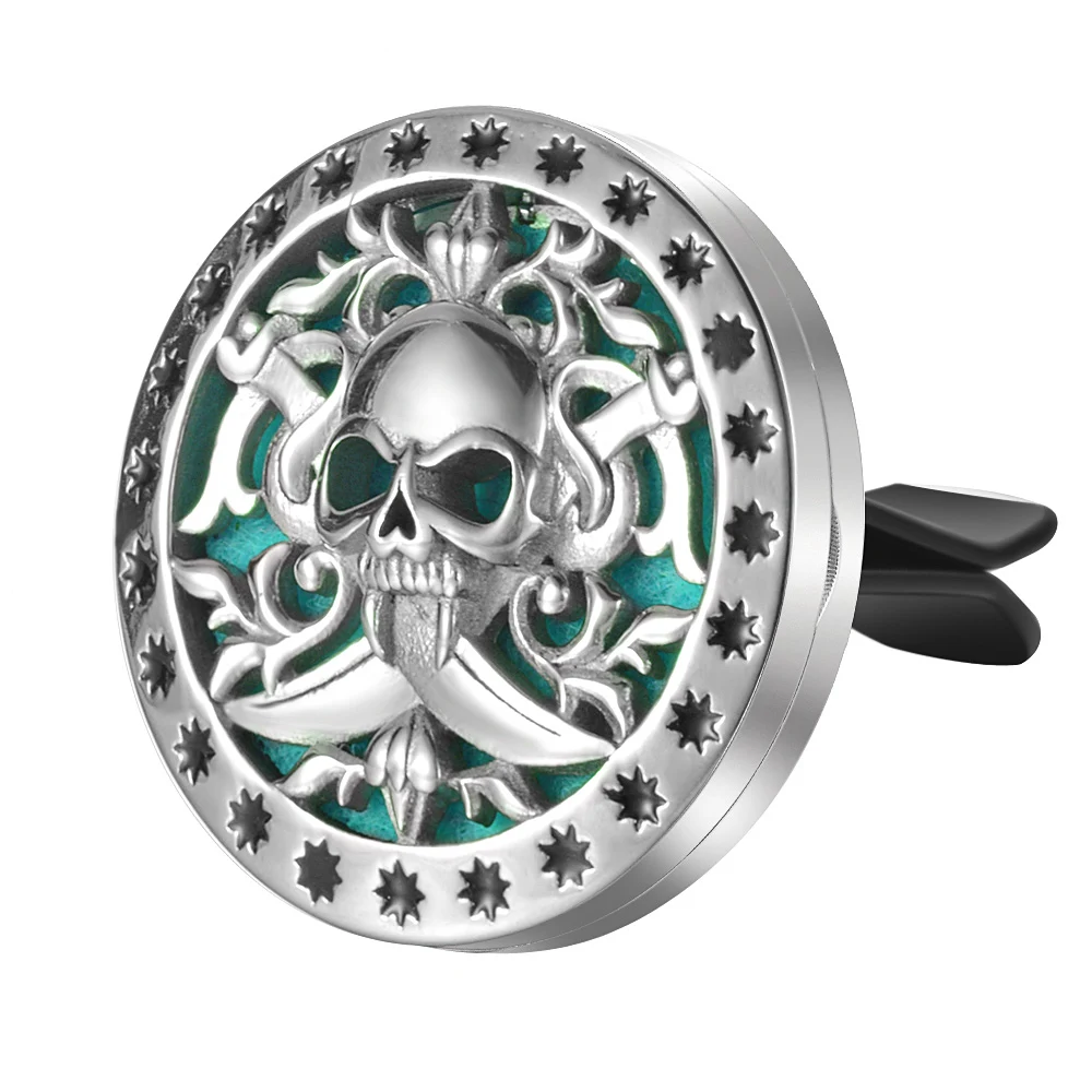 

Pirate skull Design Car Diffuser Essential Oil Locket 30mm 316L Stainless Steel Aromatherapy Pendant Perfume Vent Clip VA-1033