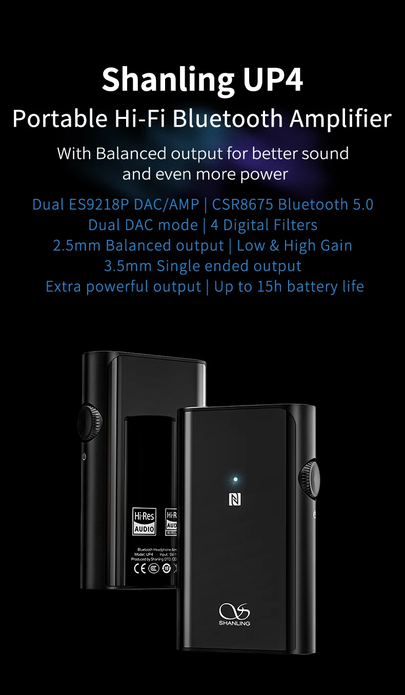 SHANLING UP4 Hi-Res Портативный Hi-Fi аудио Bluetooth 5,0 усилитель двойной ES9218P DAC/AMP сбалансированный выход усилитель для наушников