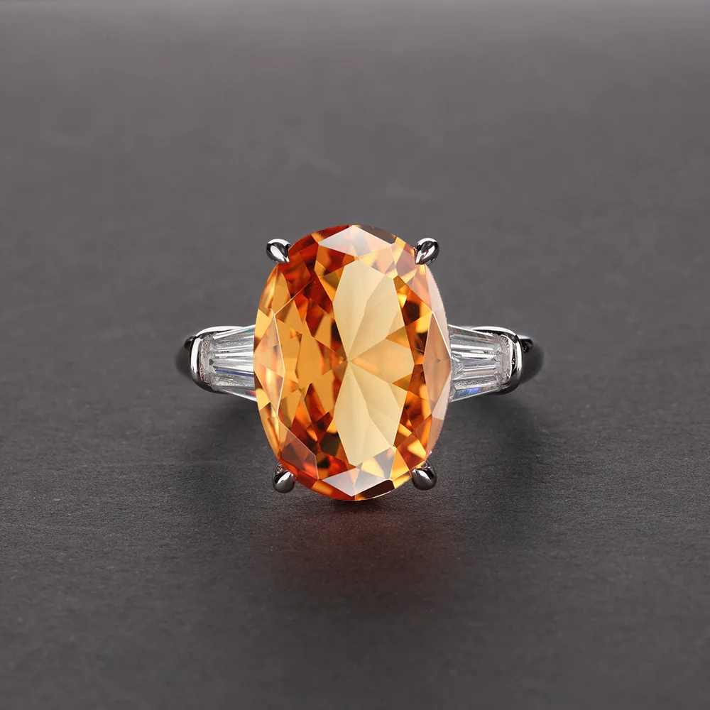PANSYSEN, обручальные кольца для женщин, серебряные 925 пробы ювелирные изделия, розовый топаз, овальное кольцо на палец, Свадебные обручальные кольца, аксессуары - Цвет камня: Оранжевый