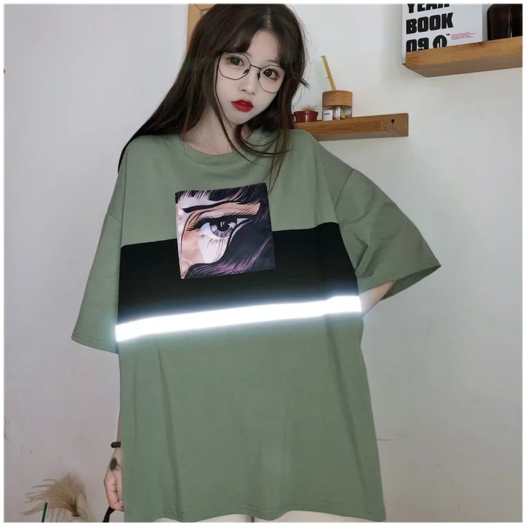 Одежда унисекс в стиле Харадзюку, свободная футболка большого размера со светоотражающим рисунком, женские парные Топы grunge tumblr, женские андрогинные Топы