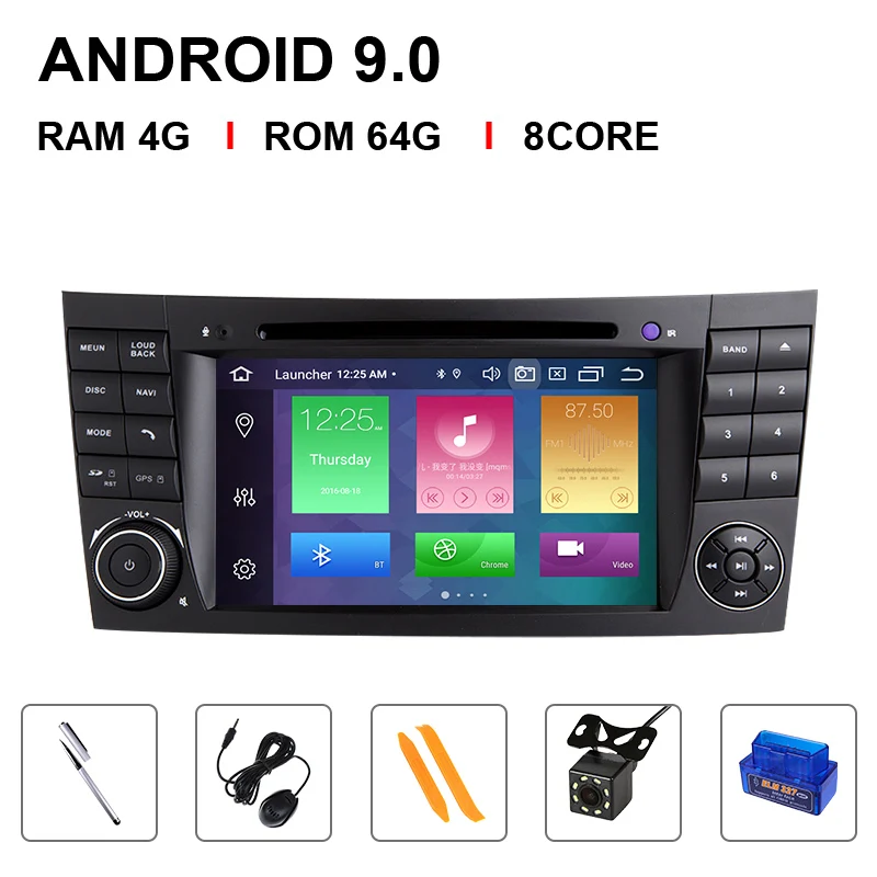 DSP 2 din Android 9 автомобильный DVD мультимедиа для Mercedes Benz e-класс W211 E200 E220 E300E350 E240E280 CLS класс W219 gps Радио Аудио - Цвет: 8 Core 64ROM OBD Cam