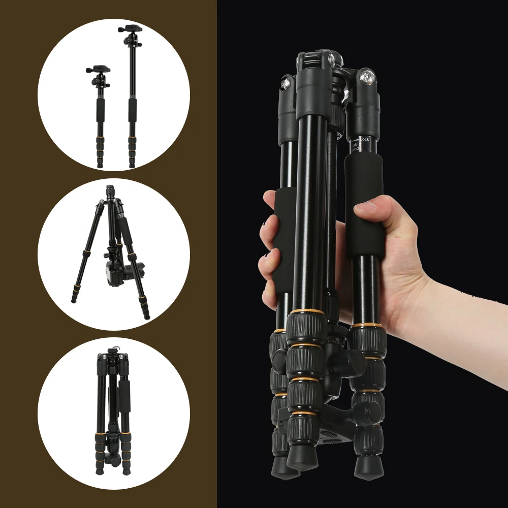 Q666 Lightweight Camera Tripod Stand Stativ trípode Portable Professional Aluminum Travel Monopod Ball Head Compact for DSLRs 2